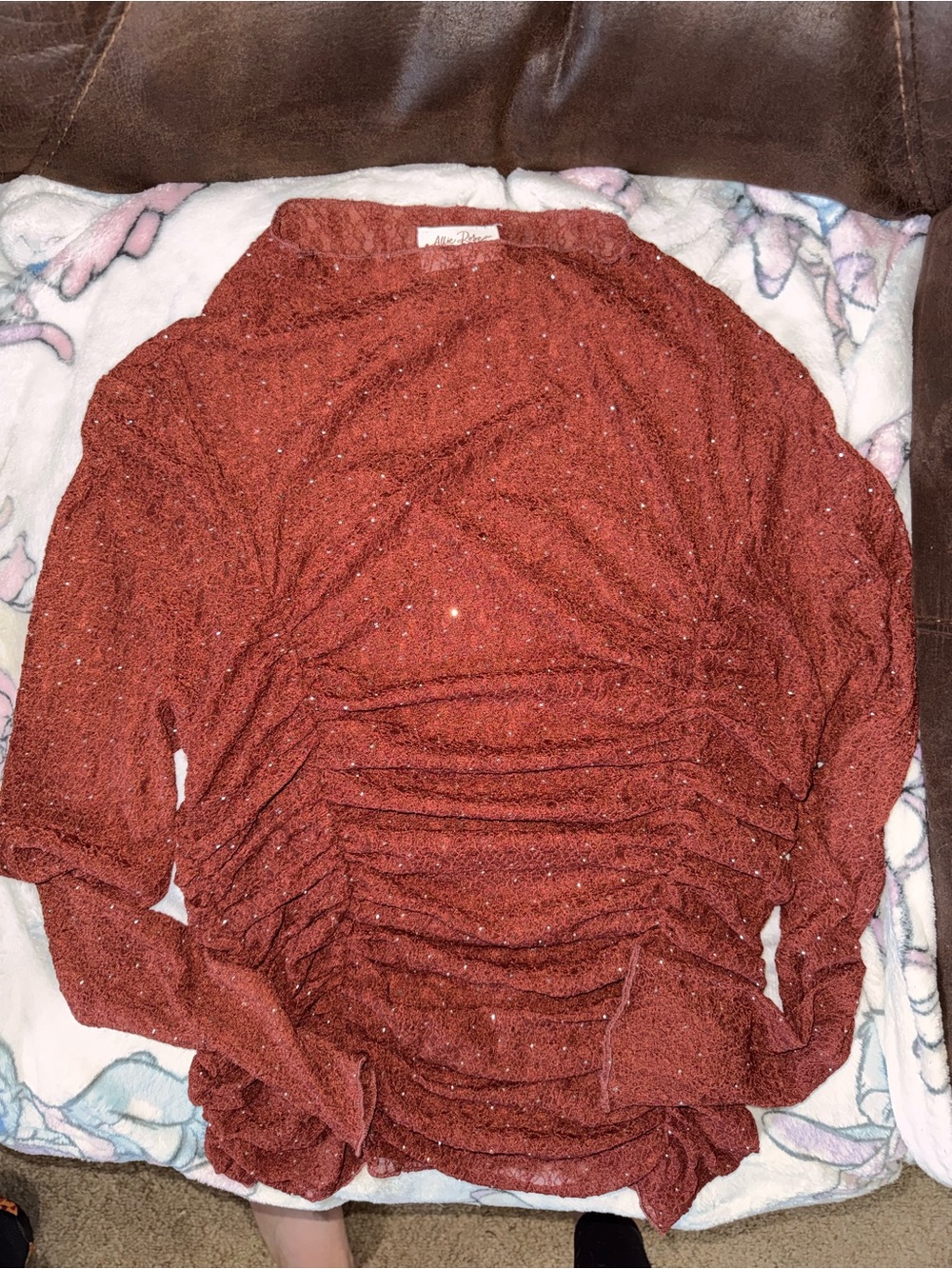 Rust Sparkle Ruched Long Sleeve Top